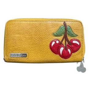 Isabella Fiore Yellow Cherry Wallet Zip Around Clutch